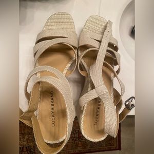 Lucky Brand platform woven wedge sandals. Never worn.